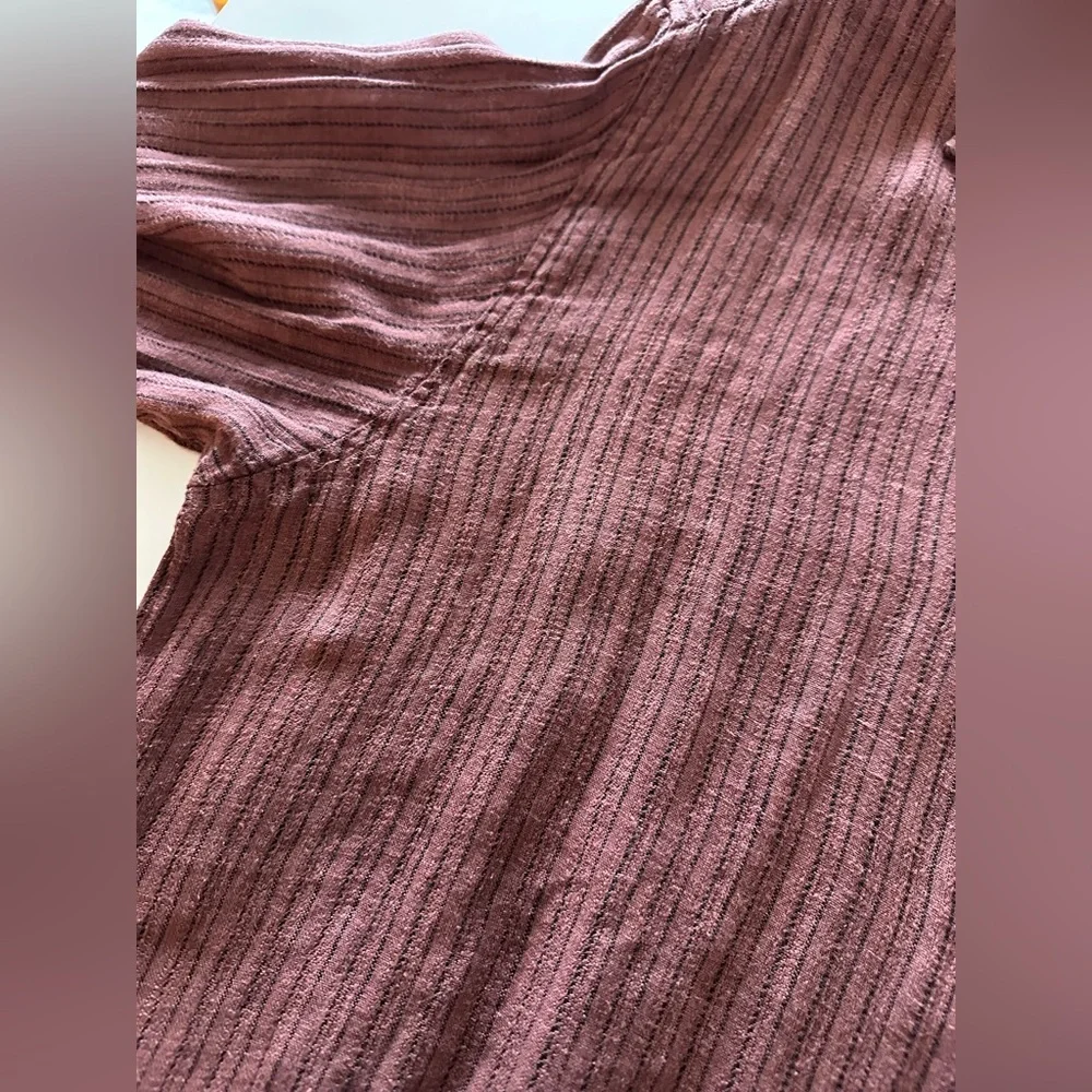 CP Shades Free People Burgundy Pinstripe Linen Tunic Striped Button Top L - Picture 3 of 5